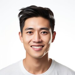 portrait of a handsome asian man smiling with clean teeth