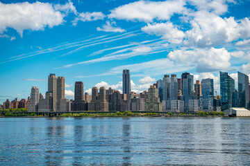 Fototapeta premium ny urban city architecture. midtown manhattan and hudson river. metropolis cityscape. new york downtown. manhattan skyline. new york city. skyscraper building of nyc. architecture