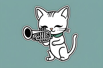 Cute cat playing trumpet instrument, Generative AI
