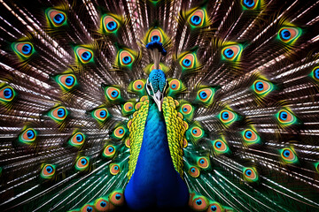 Colorful Peacock with Open Plumage, peacock with feathers out
