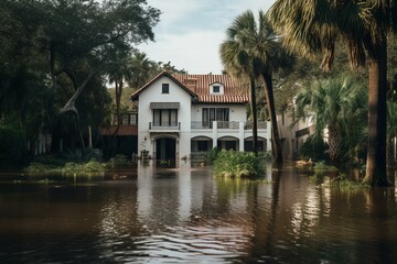 Fototapeta na wymiar Homes in Florida flooded after hurricane Ian. Generative AI