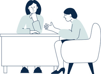 Consultation concept. Woman talking to specialist. Problem solving