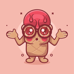 funny ice cream use cone character mascot with confused expression isolated cartoon in flat style design