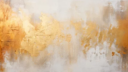 Fotobehang Art modern oil and acrylic smear blot canvas painting wall. Abstract texture gold, bronze, beige and white color stain brushstroke texture background © Samia