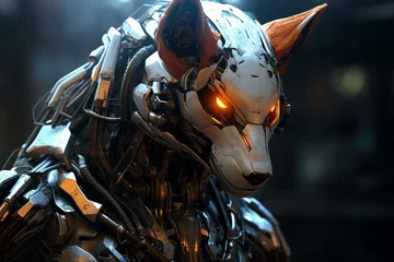 Fototapeten a futuristic cyborg fox with advanced intelligence, blending animal and robot features. an alien-like creature with AI and ML capabilities. Generative AI © Delaney
