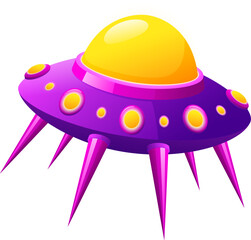 Cartoon ufo icon. Alien spaceship. Colorful space game symbol