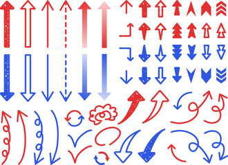 Hand-drawn style up-down arrow set - red and blue