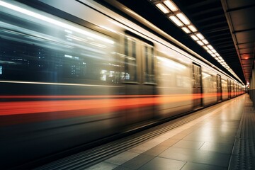Fototapeta na wymiar Blurred motion of Yurikamome line in Tokyo tunnel. Generative AI