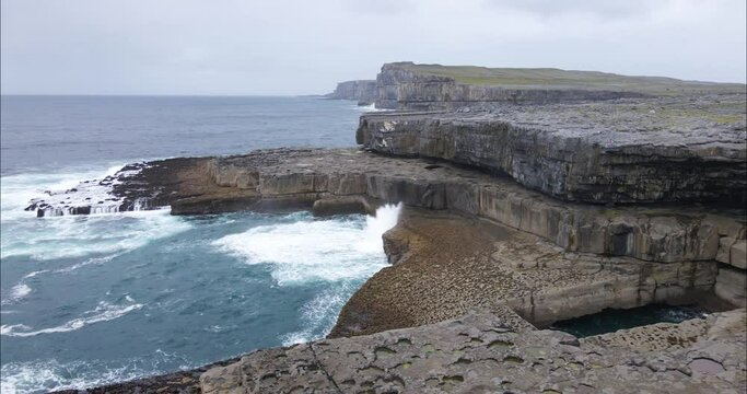 Rough Ireland Coastline by Inis Mor Wormhole, Aerial Drone View