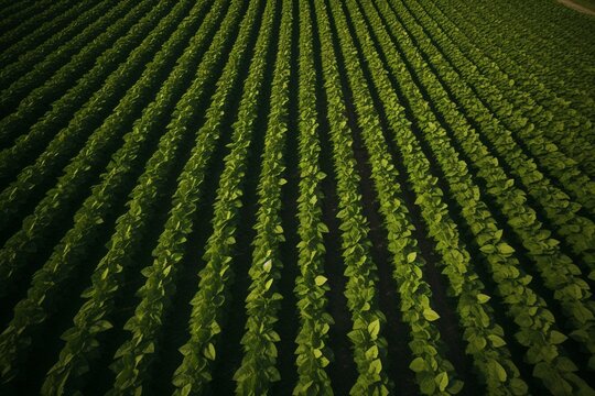 An aerial view of a soybean farm field. Generative AI