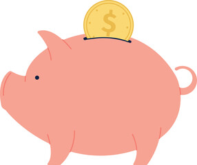 Money pig with golden coin. Savings color icon