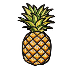 embroidered pineapple patch sticker, stitched patchwork icon on transparent png background, generative ai
