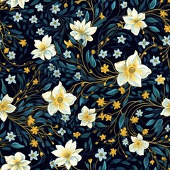 seamless pattern .flowers on a dark background.drawing for fabric, wallpaper or wrapping paper