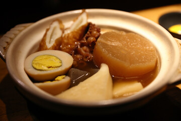 Japanese food oden meatball boiled in pot