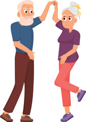 Dancing old man and woman. Active seniors characters