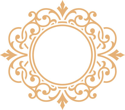 Golden filigree circle. Decorative round vintage frame