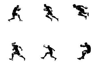 Rugby player with ball, isolated vector silhouette. 