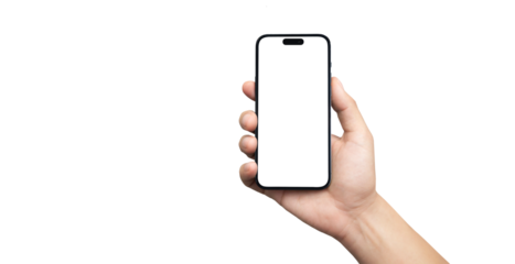 cell phone in hand with transparent background png - easy modification