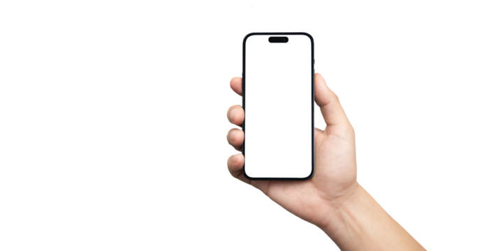 cell phone in hand with transparent background png - easy modification
