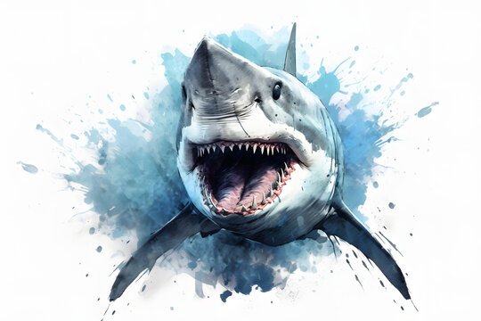 shark in watercolor style Made with Generative AI