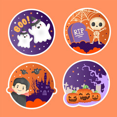 Cute Halloween Illustration Sticker Pack with Cutting Lines