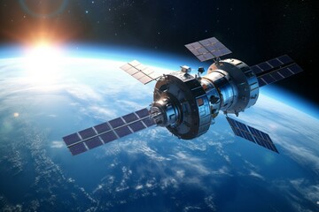 Engineering design for aerospace technology with satellite and space flight - 3D rendered illustration. Generative AI