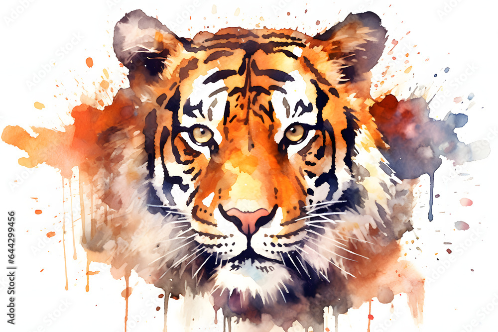 Wall mural tiger in watercolor style made with generative ai