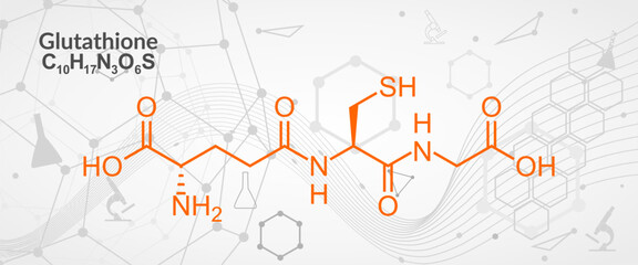 Glutathione or reduced glutathione, GSH endogenous antioxidant molecule. Skeletal formula.