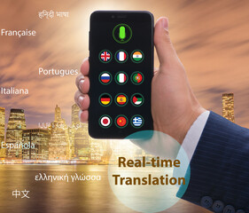 Concept of real time translation with smartphone app