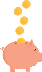 Golden coins falling in money pig. Savings icon