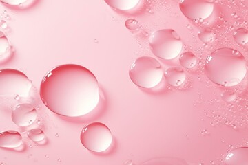 Clear pink water texture with bubbles, podium for cosmetics. Trendy summer cosmetic background. Generative AI