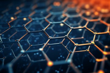 Hexagonal molecular grid structure on nanotech background. Generative AI