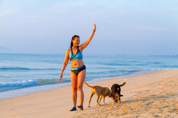Woman body big with bikini relax on beach