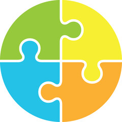 Solution icon. Color puzzle pieces connected together