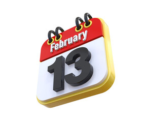 13 February Calendar 3d icon 