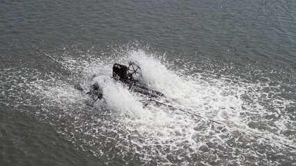 Waterwheel(water turbine, aeration turbine) in aquaculture ponds. A tool for increasing oxygen,...