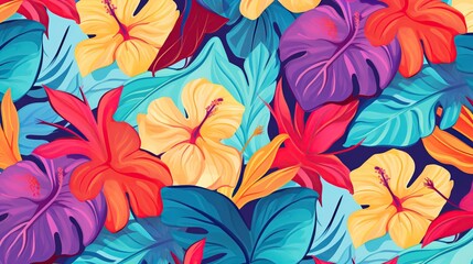 A lively and colorful stylish retro aloha pattern