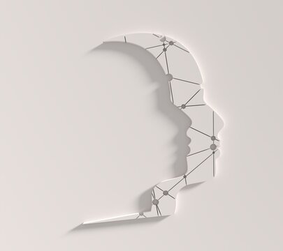 Human face side view silhouette and alter ego. Schizophrenia and split personality disorder and mental health psychiatric disease concept. 3D render