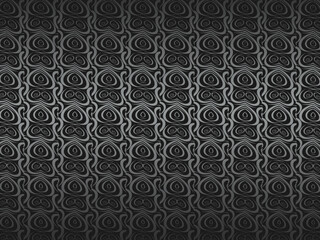 Black abstract background design. Modern wavy lines pattern (guilloche curves) in monochrome colors. Premium line texture for banners, business backgrounds. Dark horizontal vector template.
