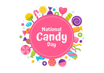 National Candy Day Vector Illustration with Different Types of Candies and Sweets in Flat Cartoon Hand Drawn Background Design Templates