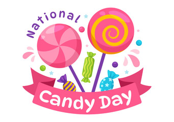 National Candy Day Vector Illustration with Different Types of Candies and Sweets in Flat Cartoon Hand Drawn Background Design Templates