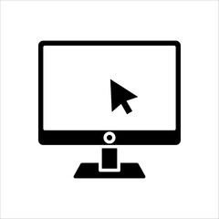 Laptop with pointer or cursor icon on white background. Display with clicking mouse, EPS 10