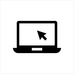 Laptop with pointer or cursor icon on white background. Display with clicking mouse, EPS 10