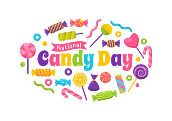National Candy Day Vector Illustration with Different Types of Candies and Sweets in Flat Cartoon Hand Drawn Background Design Templates