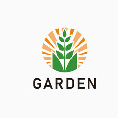 green leaf isolated sunburst, usable logo for nature, gardening, farm