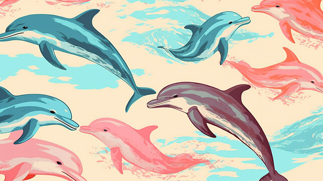 Dolphins pattern in cartoon style
