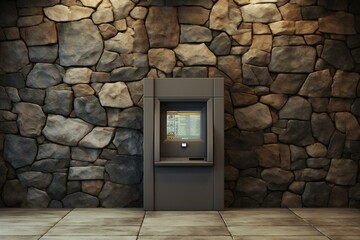 ATM on stone tile background. Generative AI