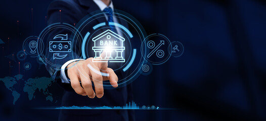 Online banking technology concept. calculating financial data, Business strategy and planning of target.