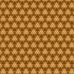 Vintage Retro style Modest fabric pattern Simple small muted yellow geometric flowers on olive brown background