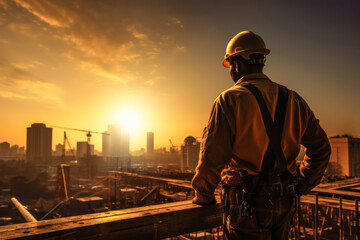 Silhouette of an engineer looking to work the construction site